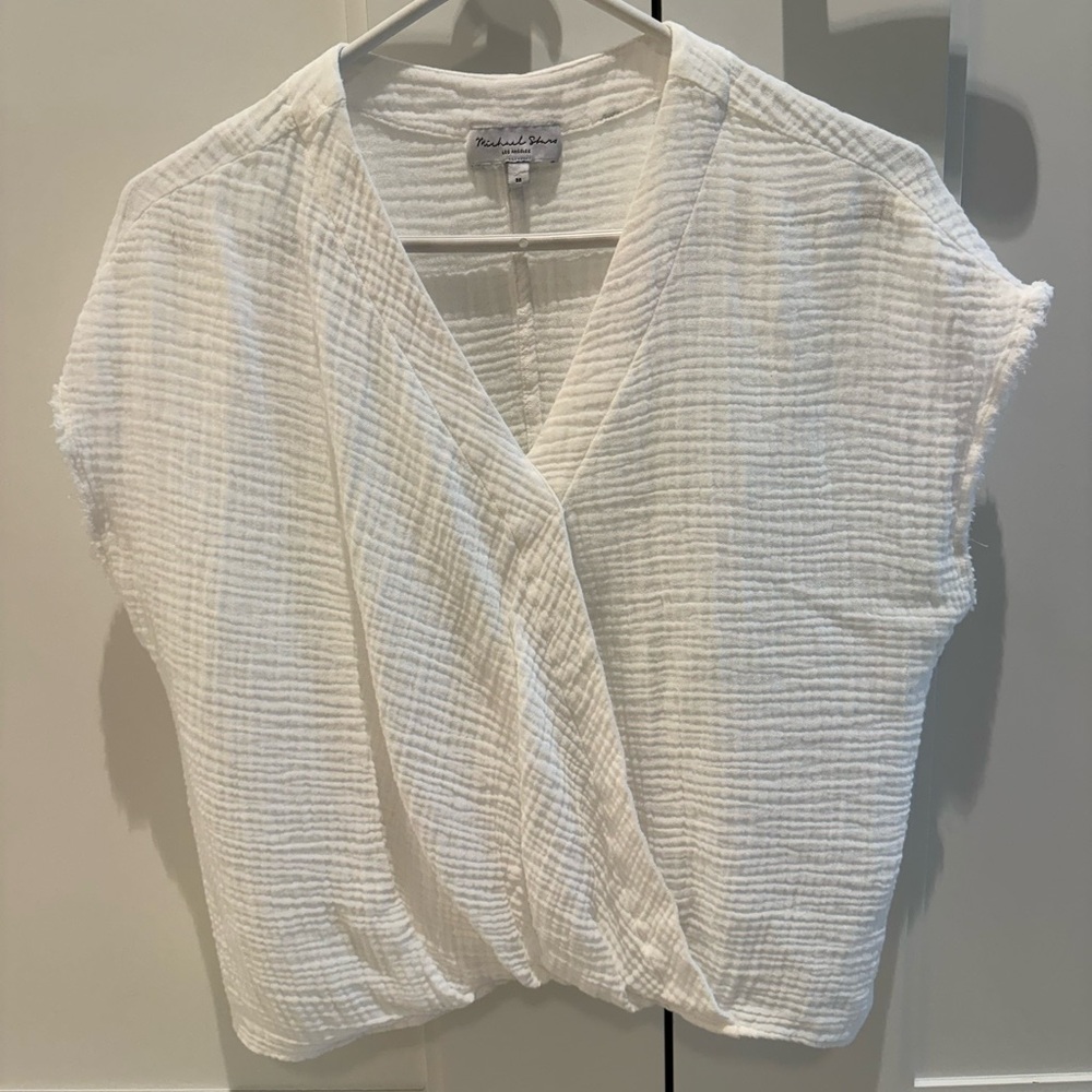 Michael Stars Evie Faux Wrap Top- White - Picture 4 of 7